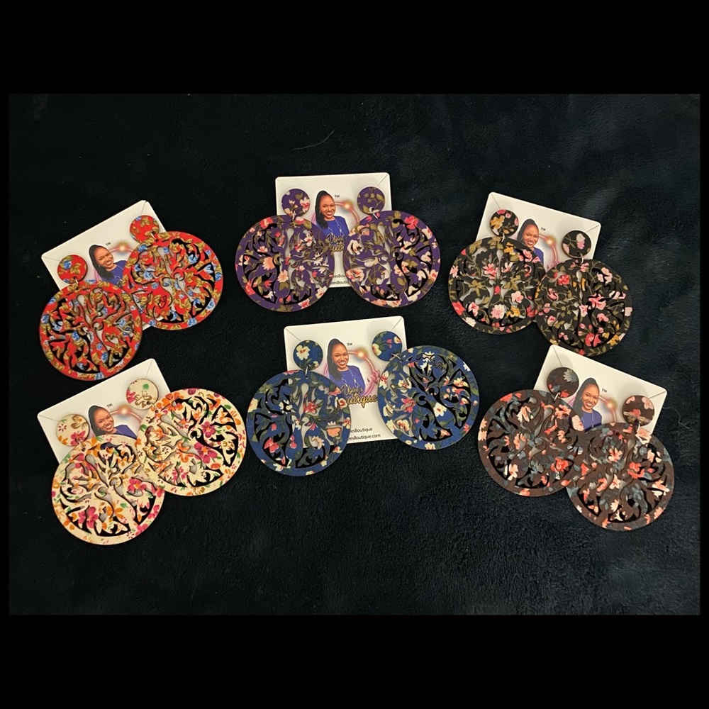 Round Fabric African Print Wooden Earrings
